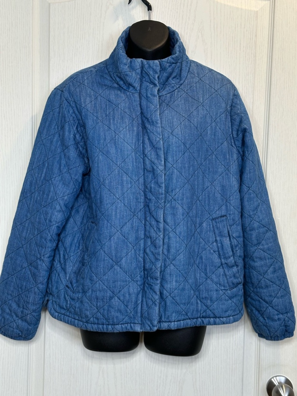 Old Navy Blue Diamond Quilted Zip Up Jean Jacket